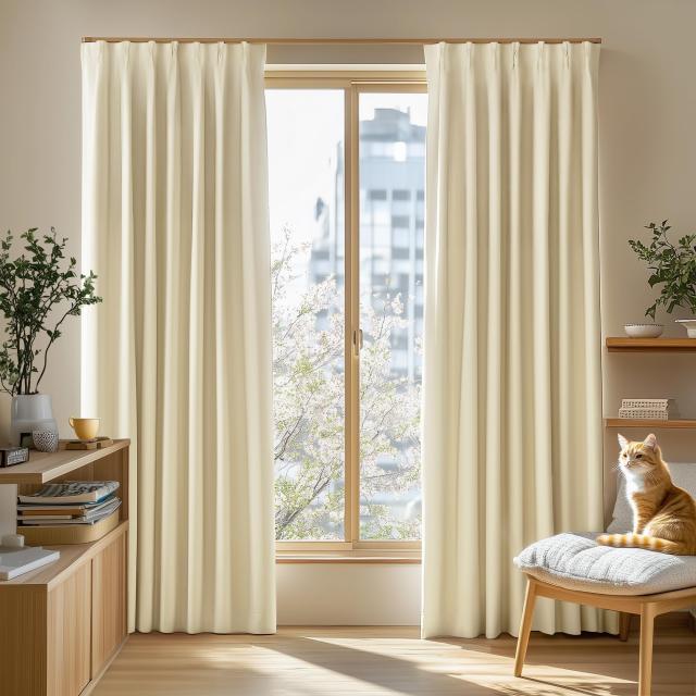 Deconovo 遮光カーテン ドレープカーテン 無地 幅180cm丈178cm ライトベージュ 2枚入 1級遮光 おしゃれ 仕切り 幅広い 形状記憶加工 北欧