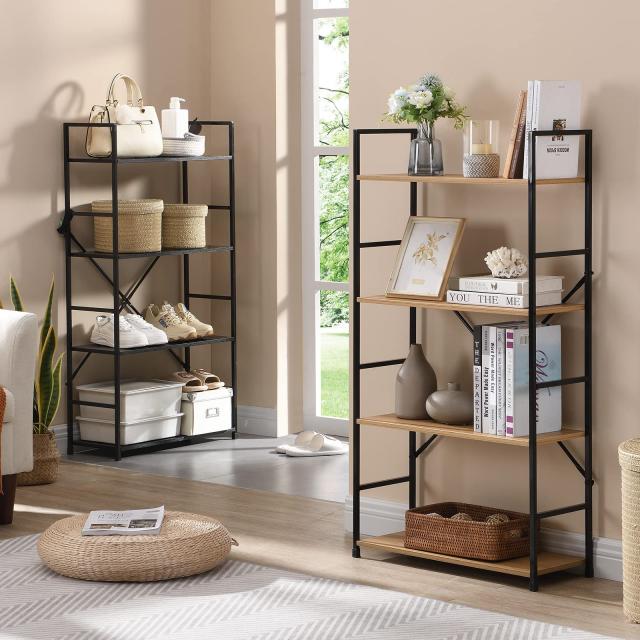 ラック オープンシェルフ スリム 隙間収納 木製棚板 スチール 幅58.6×奥行23.5×高さ112cm 4段 組立品 オーク色×ブラックの通販は 6,756円