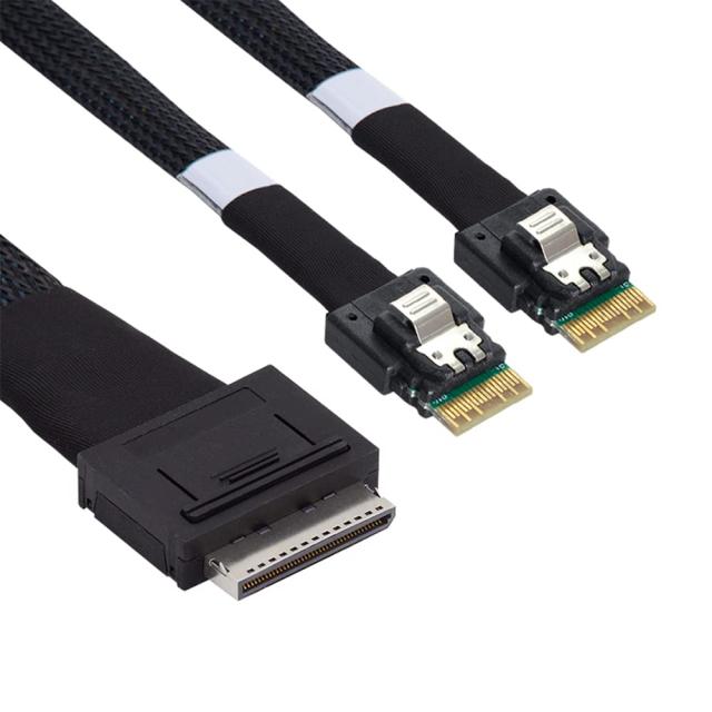ケーブル50 cm OCuLink PCIe PCI Express SFF-8611 8 x 8チャネル〜デュアルSFF-8654細線4 x SSDデータアクティブケーブル