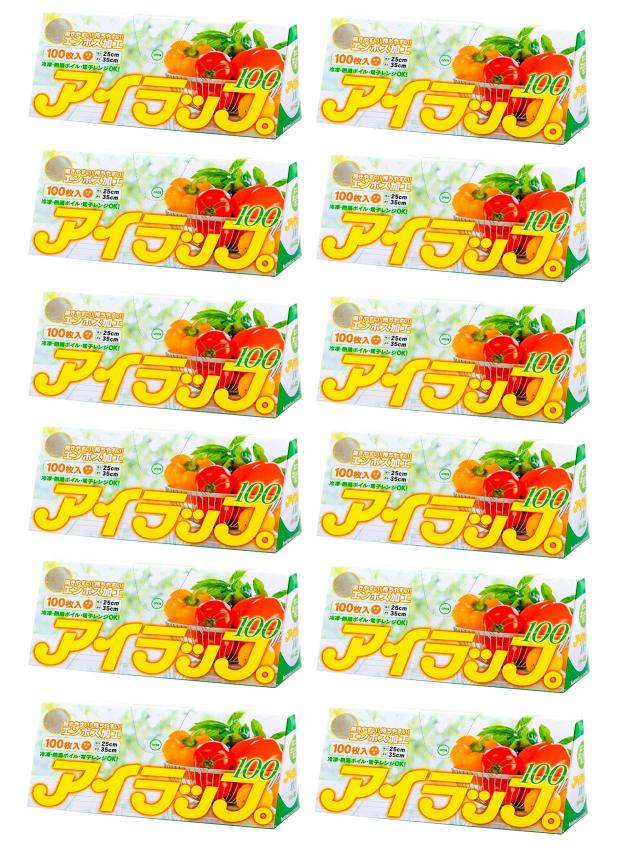 岩谷マテリアル(Iwatani Materials) ポリ袋 アイラップ 100 調理用 エンボス加工 マチ付き 25×35cm 100枚入×12セット 電子レンジ ・ 湯