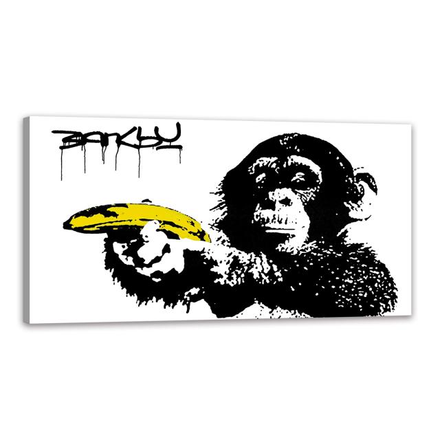 バンクシー 猿 アートパネル 大型 banksy ポスター モノクロ 絵画 現代 インテリア 壁掛け 部屋飾り お風呂 玄関 木枠付きの完成品 (40x8