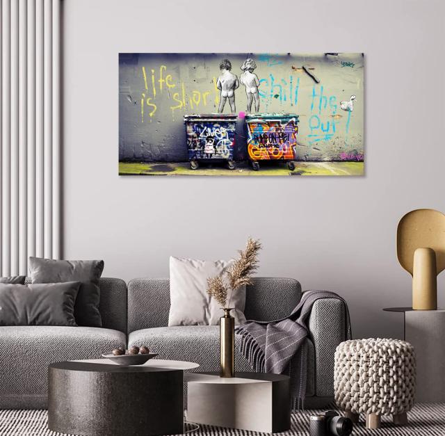 バンクシー 長 横 おもらしっ子 ストリート アートパネル 大型 40×80cm バンクシー 長 横 おもらしっ子 ストリート アートパネル 大型