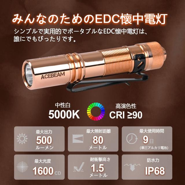 ACEBEAM Pokelit AA 懐中電灯 小型 軽量 強力 550ルーメン単三 3段階調光 高演色性 Ra90 IP68防水 最大9日の実行時間 安定したパフォーマの通販は