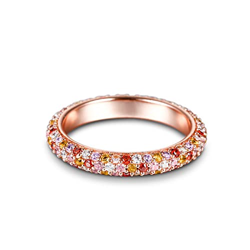 Jeulia レディース リング 指輪 虹色 カラフル マルチストーン シルバー925 エタニティ アミュレット パヴェ リング 普段使い きらきら