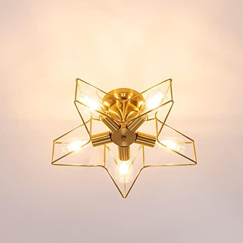 シーリングライト 真鍮 LED 5灯 星 天井照明 アンティーク 北欧 照明 おしゃれ シンプル LED電球対応 カフェ 子供部屋 キッチン リビング