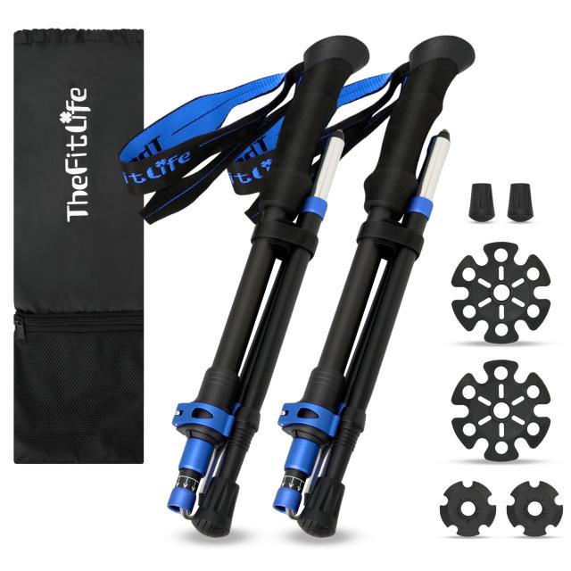 TheFitLife トレッキングポール 折畳み 登山 ストック 軽量 100-120cm伸縮 ウォーキングポール ウォーキングステッキ 2本セット 登山杖