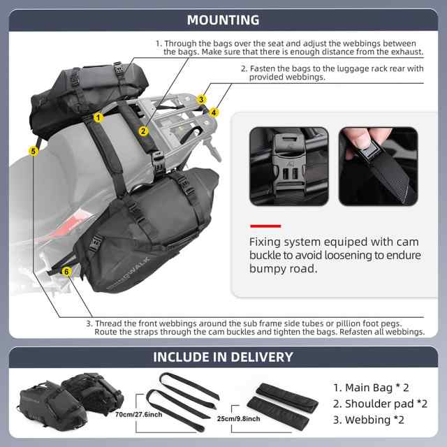 Rhinowalk オートバイサドルバッグ 防水 防振 モーターサイドバッグ シ-