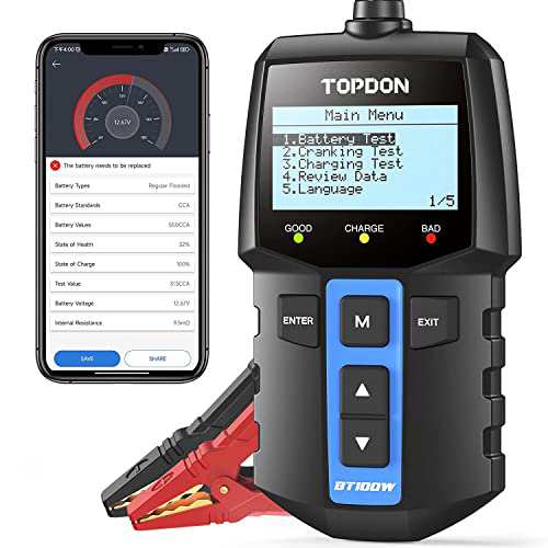 TOPDON BT100W バッテリーテスター、2イン1カーバッテリーチェッカー、100-2000 CCA 、オルタネーターテスター、デジタルバッテリー負荷の通販は