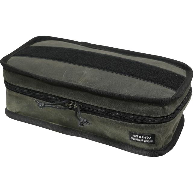 【asobito×野良道具製作所】 EDCケース オリーブ×ブラック 収納 防水 天然素材100% こだわり 綿帆布 コラボアイテム 一生モノ キャンプ