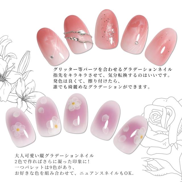 Coikaze グラデーション ネイル パウダー 9色 パレット ネイル