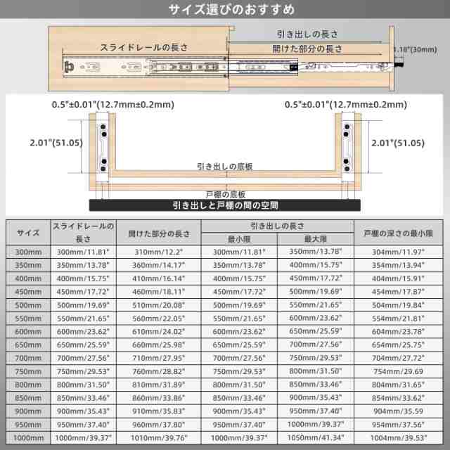 AOLISHENG 重量用 スライドレール 幅51mm 耐荷重48-60kg 横付け 左右1