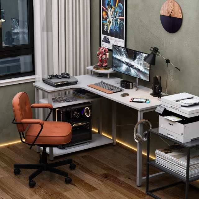 オフィス家具【色: ブラック】ODK ゲーミングデスク pcデスク ラック付き 幅130cm