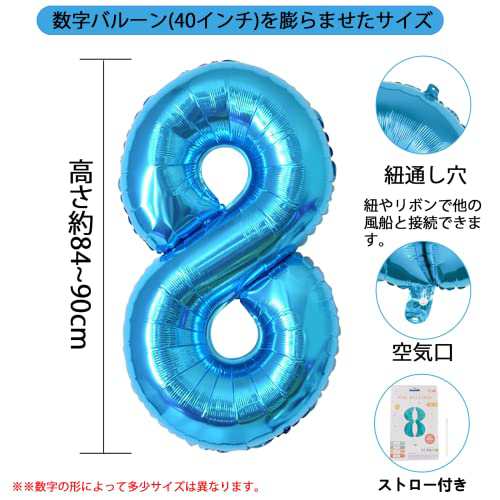 Exgox 数字バルーン ブルー アルミ風船 誕生日 40インチ ナンバー8