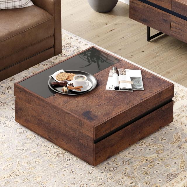 WAMPATローテーブル センターテーブル 正方形 木制 ガラス製 コーヒーテーブル ちゃぶ台 座卓 コンパクト収納 隠し収納スペース付き リビの通販は