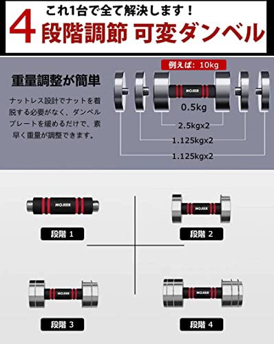 MOJEER ダンベル 可変式 2個セット クロームダンベル 5kg 10kg 20kg