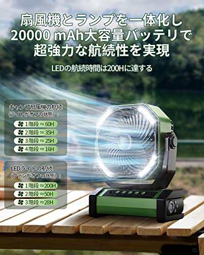 キャンプ 扇風機 20000mAh大容量 最大60時間連続使用 Type-C充電式