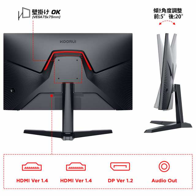 KOORUI ゲーミングモニター 24 インチ IPSパネル 165Hz 1ms FreeSync対応 傾き調節 ゲームモニター ディスプレイ  HDMI×2 DisplayPortの通販はau PAY マーケット - morushop | au PAY マーケット－通販サイト