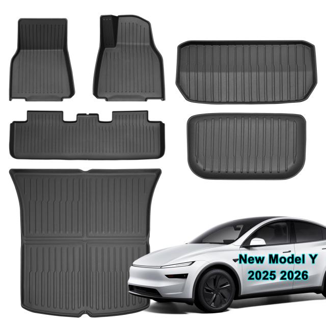 SUPER LINER Tesla 新型モデルY（2025/2026年式）フロアマット | 車種専用設計・全天候型 6点セット TPE素材 | フロアマット・カーゴマッ