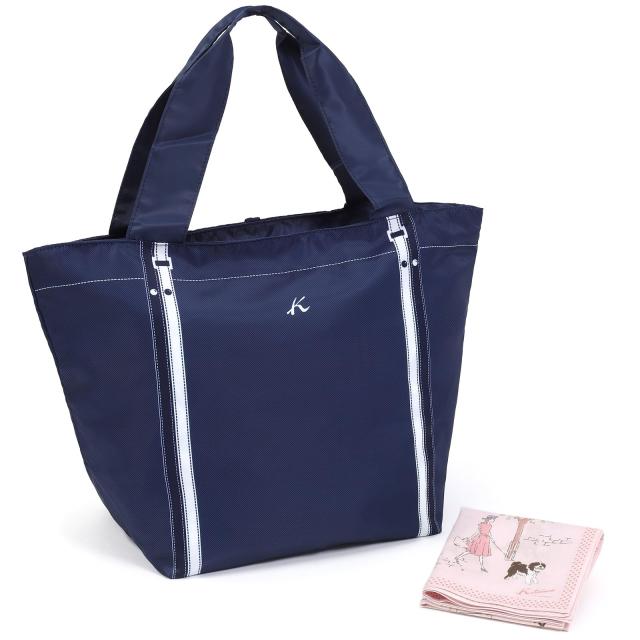 キタムラ ラッピング商品 ファスナー付き折りたたみエコバッグとハンカチ ST2020 レディース 【ギフトセット】 ダークブルー×ピンク 1の通販は 5,173円