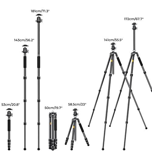 K＆F Concept 三脚 カーボン カメラ三脚 8層炭素繊維 全伸高 172cm 四段 一脚可変式 36ｍｍボール低重心雲台 28mmパイプ径 耐荷重16kg ナ_5