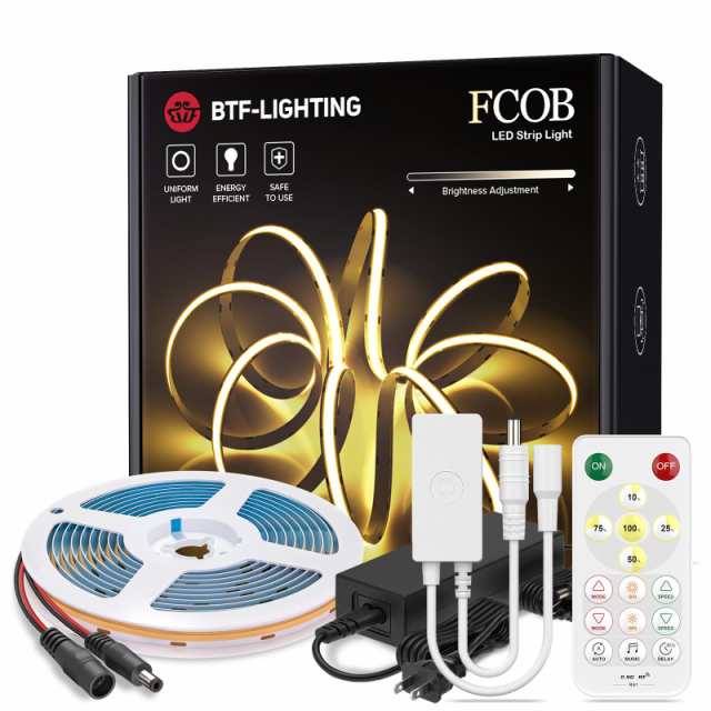 BTF-LIGHTING FCOB COB LEDテープライト 高密度 フレキシブル LEDテープライト 5M 336LEDs/m 電球色 3000K 幅8mm ストリップライト APP Rの通販は