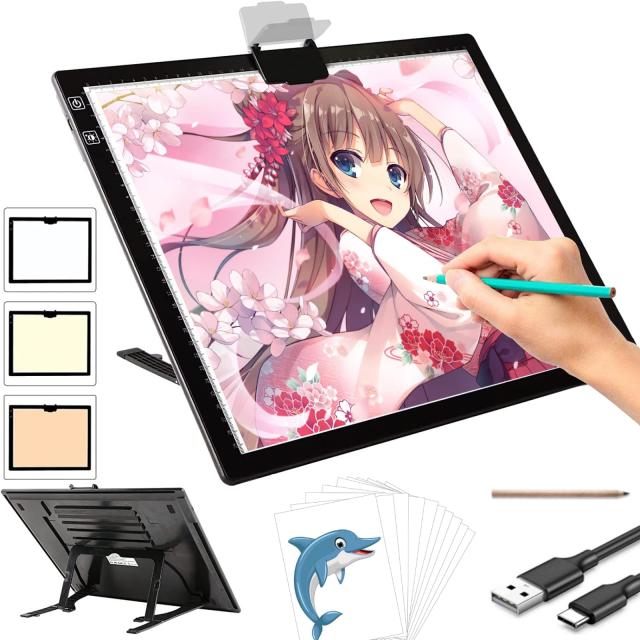 トレース台A3 三色温 高輝度ライトボックス 6段/ 無段階調光ライトテーブル バッテリー内臓 マグネットクリップ 傾斜スタンド 目盛り付 8,756円