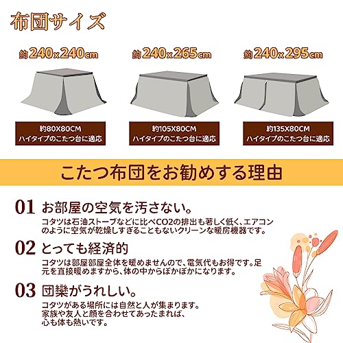 テーブル用こたつ布団 ハイタイプ こたつ布団 単品 省スペース型 ダイニングこたつ布団 ダイニングコタツ布団 省スペース 正方形 掛け布_3