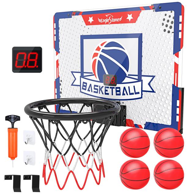 バスケットゴール EagleStone バスケットボール おもちゃ スポーツトイ 自動採点 効果音 ドア掛け 壁掛け ボール4個 粘着フック 室内 屋の通販は