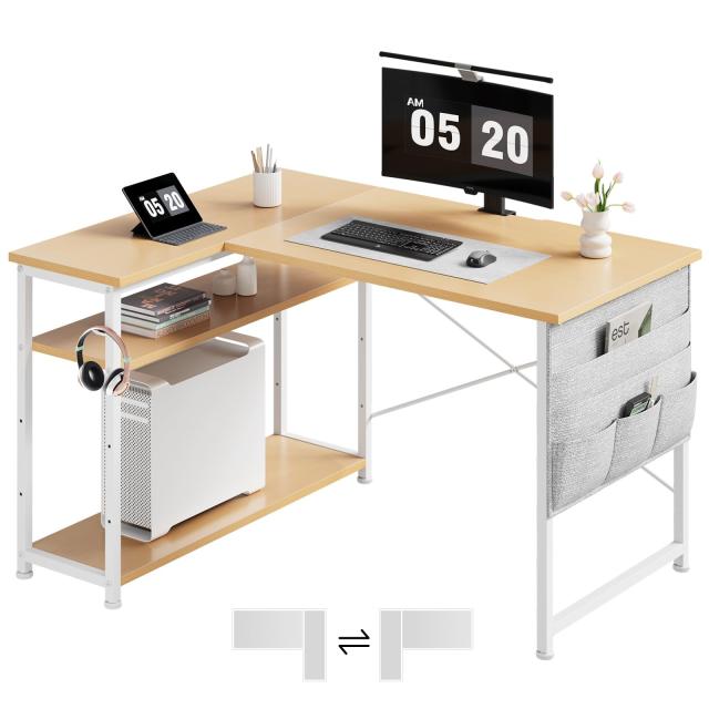 Maihail デスク 机 pcデスク パソコンデスク l字デスク 右棚左棚 幅99cm desk コーナーデスク つくえ 棚板高さ調節可能 作業机 L字型 勉の通販は 8,567円