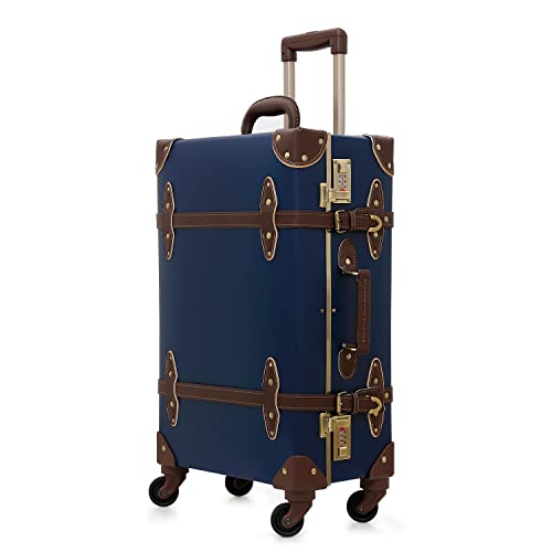 urecity トランクケース キャリーバッグ 革 手作り 復古主義 レトロ おしゃれ かわいい 超軽量 旅行  大容量 静音四輪 (ロイヤルブの通販は