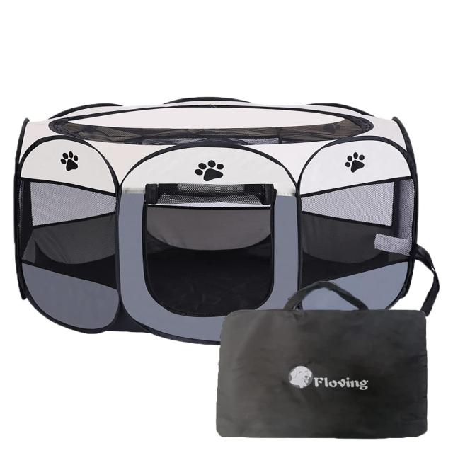 Floving 八角形 ペットサークル 折りたたみ式 収納バッグ付き 猫 犬 ケージ 組み立て不要 ペット用サークル コンパクト 防災ペットケージ
