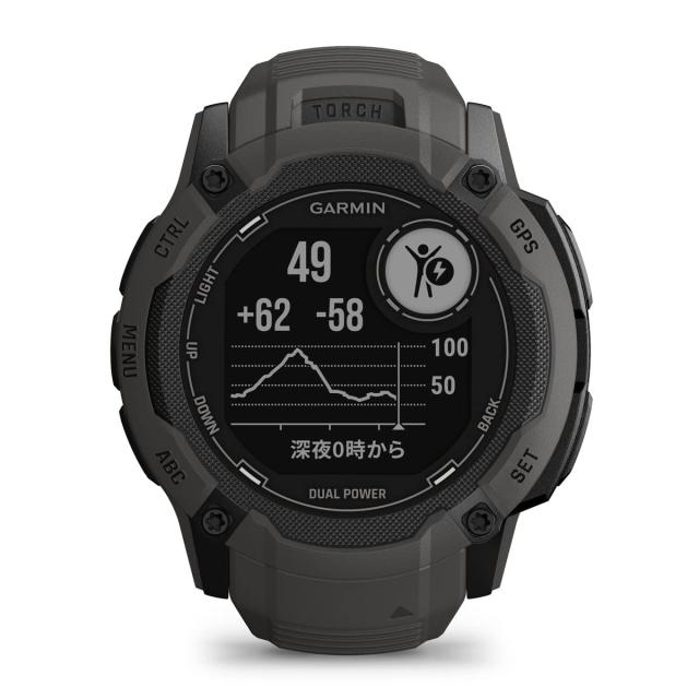 ガーミン(GARMIN) Instinct 2X Dual Power Graphite タフネスGPSスマートウォッチ Suica対応 防水 防塵 耐熱 ストレス値 心拍数 登山【日の通販は ガーミン(GARMIN) Instinct 2X Dual Power Graphite タフネスGPSスマートウォッチ Suica対応 防水 防塵 耐熱 ストレス値 心拍数 登山【日の通販は