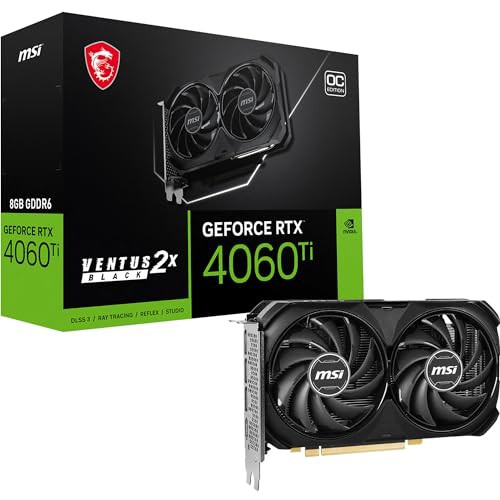 MSI GeForce RTX 4060 Ti Ventus 2X ブラック 8G OC ゲーミンググラフィックカード - 8GB GDDR6 PCI Express Gen 4 128ビット 3X DP v 1.