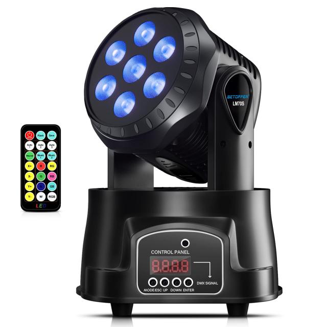BETOPPER LEDムービングライト舞台照明7x8W RGBW DMX512 リモコン付き ディスコライト ステージライト7色変換 ステージ照明 9/14CH disco