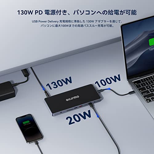 GIISSMO 14-IN-1 USB-C ドッキングステーション Mac/Win OSで4画面拡張