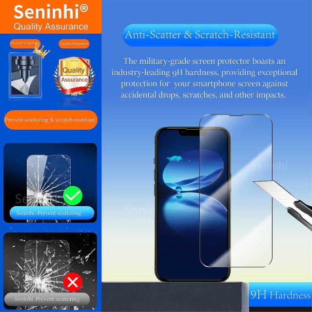その他家電 seninhi 3+3Pack for iphone 13 Pro 6.1inch Screen Protector 3Pack + Camera Lens Protector 3Pack, Tempered Glass Screen Protecto