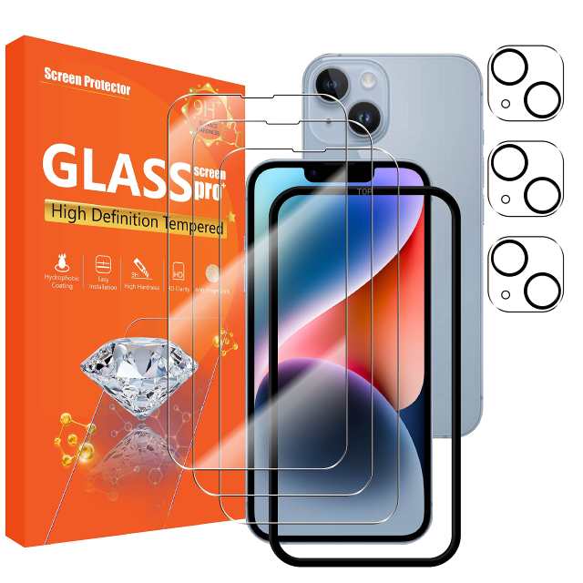 seninhi 3+3Pack for iphone 14 Plus 6.7inch Screen Protector 3Pack + Camera Lens Protector 3Pack, Tempered Glass Screen Protectの通販は