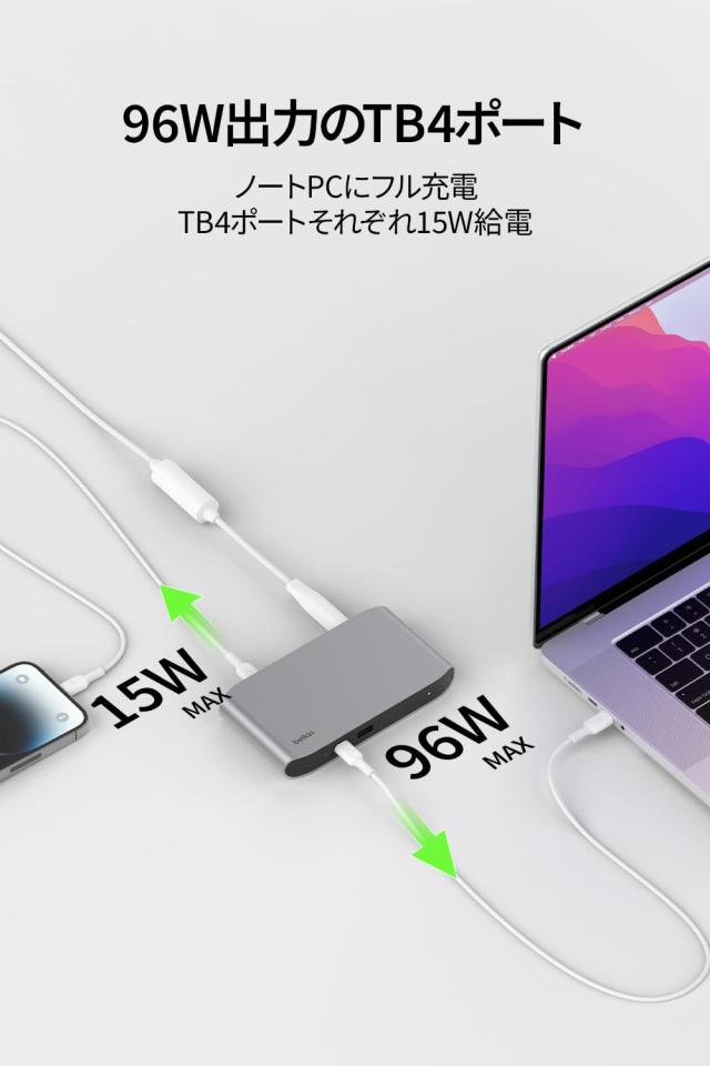 ドッキングステーション/Thunderbolt 4/8K/4K/96W PD/TB4/USB4/-Aハブ/GbE/SD (67-7961-98) : Belkin Connect Thunderbolt 4 ドッキングステーション