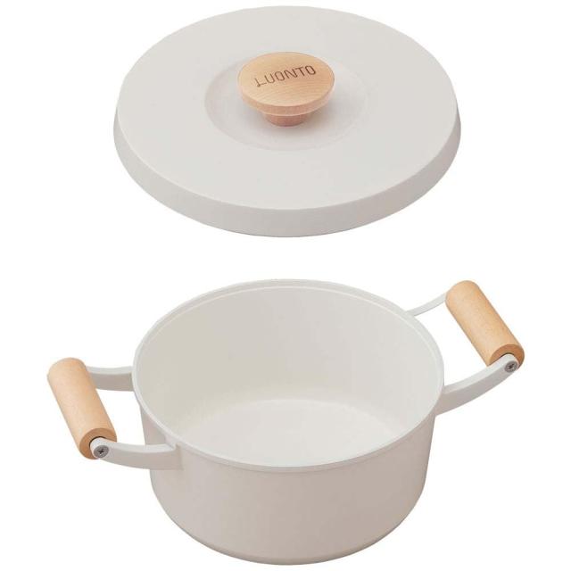 アイリスオーヤマ 両手鍋 鍋 耐摩耗性試験70万回クリア セラミックコーティング 食材の水分で旨味を引き出す無加水鍋 LUONTO 20cm ホワイ