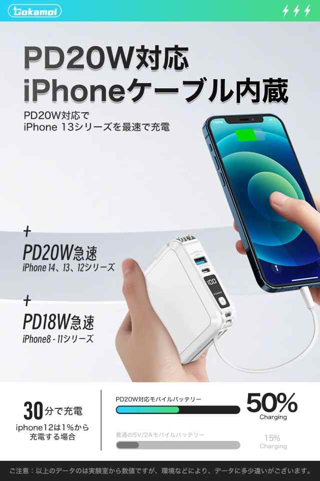 Pnvruy モバイルバッテリー 15000mAh コンセント一体型 大容量 急速