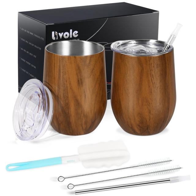 Livole ステンレスタンブラー タンブラー 真空断熱 保冷 保温 二重構造 蓋付き こぼれない ストロー付き 350ml 2個セット ペアタンブラー