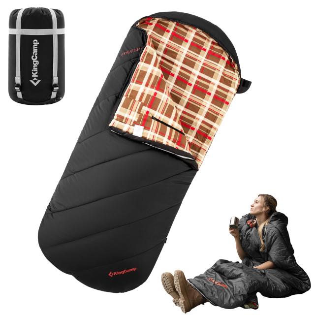 KingCamp 寝袋 ワイド 封筒型 フランネル生地 大人用 シュラフ ワイドサイズ 幅広 100cm 通気性 暖かい コンパクト オールシーズン 快適