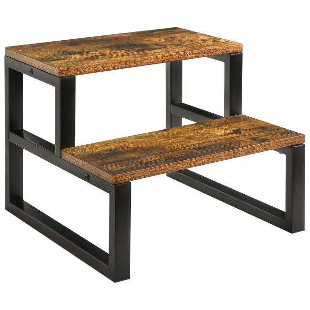 IBUYKE 踏み台 脚立ステップスツール、2段 木製 ステップスツール、子供大人兼用 金属フレーム付き、500ポンドまで保持、ベッドサイドスの通販は