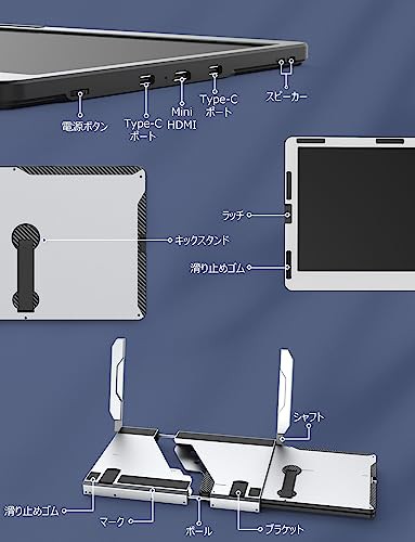 デュアルモニター ノートパソコン用 14”画面 1080P アルミスタンド付き