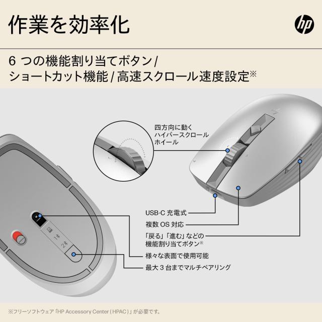 HP ワイヤレスマウス 無線 マウス HP 710 リチャージャブル ワイヤレス 静音 マウス Bluetooth Windows Mac ChromeOS 3台接続対応 USB-C