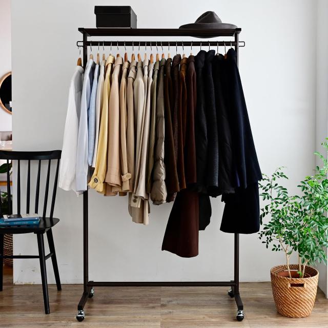 山善 ハンガーラック 頑丈 キャスター付き 棚付き シングル 幅91.5×奥行43×高さ114/118.5〜173.5cm(5cmピッチ12段階) 全体耐荷重55？の通販は 6,960円