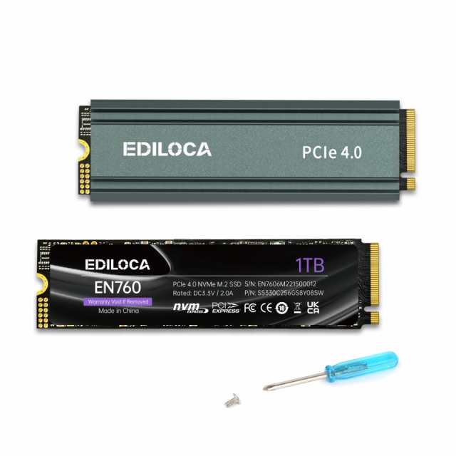 Ediloca EN760 SSD ヒートシンク付き 1TB PCIe Gen4x4 NVMe M.2 2280 PS5動作確認済み 最大読込: 5000MB/s 最大書き：4500MB/s 3D NAND Tの通販は