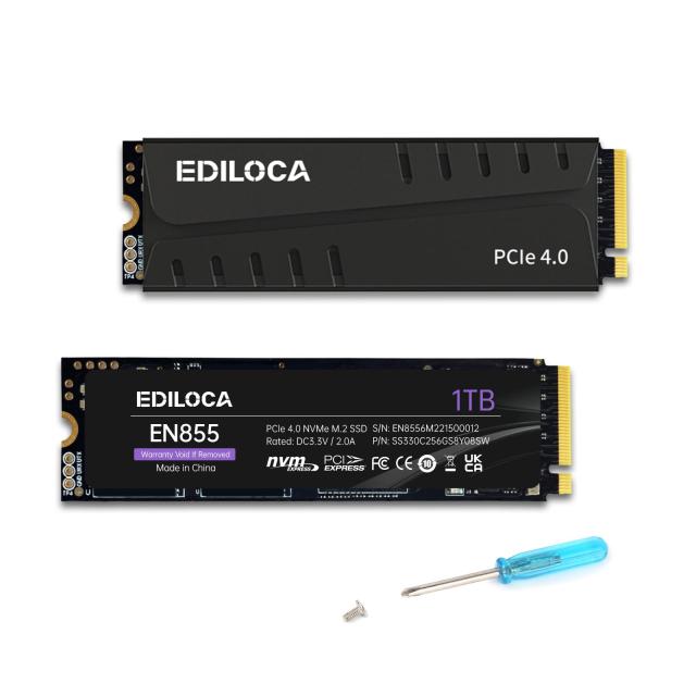 Ediloca EN855 SSD ヒートシンク付き 1TB PCIe Gen4x4 NVMe M.2 2280 PS5動作確認済み 最大読込: 7400MB/s 最大書き：5400MB/s 3D NAND Tの通販は 10,763円