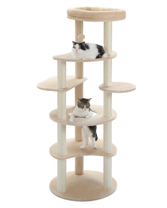 PETEPELA(ぺテぺラ) キャットタワー スリム 大型猫 多頭飼い 据置 爪とぎ 麻紐 おもちゃ おしゃれ 猫ステップ 人気 運動不足解消 倒れ防