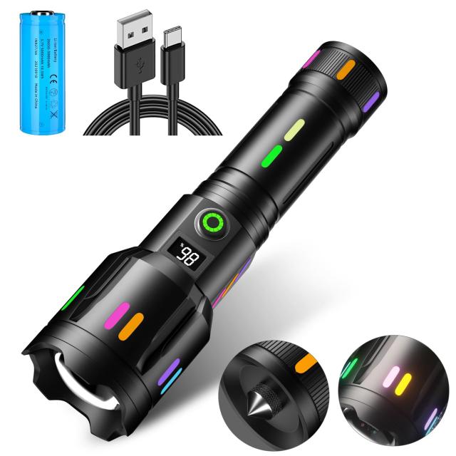 Skylla 【液晶画面デジタル表示】独特な夜光懐中電灯 led 軍用 最強